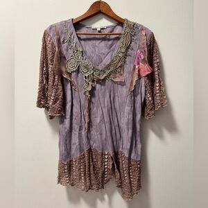 Vintage Spencer Alexis 90’s BOHO Lilac Top Lace Fairy Cottagecore Folk Whimsical
